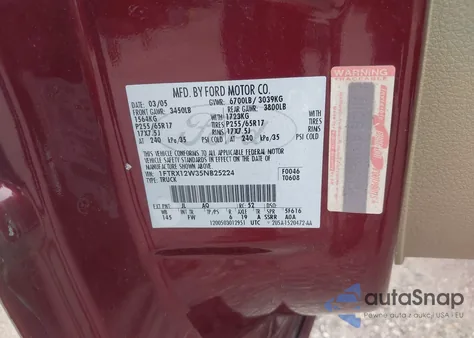 2005 Ford F-150 Stx/Xl/Xlt z USA, uszkodzony, nr VIN 1FTRX12W35NB25224